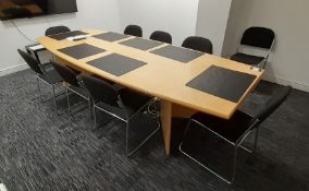 Oak effect shaped Boardroom Table & 9 Meeting Chairs