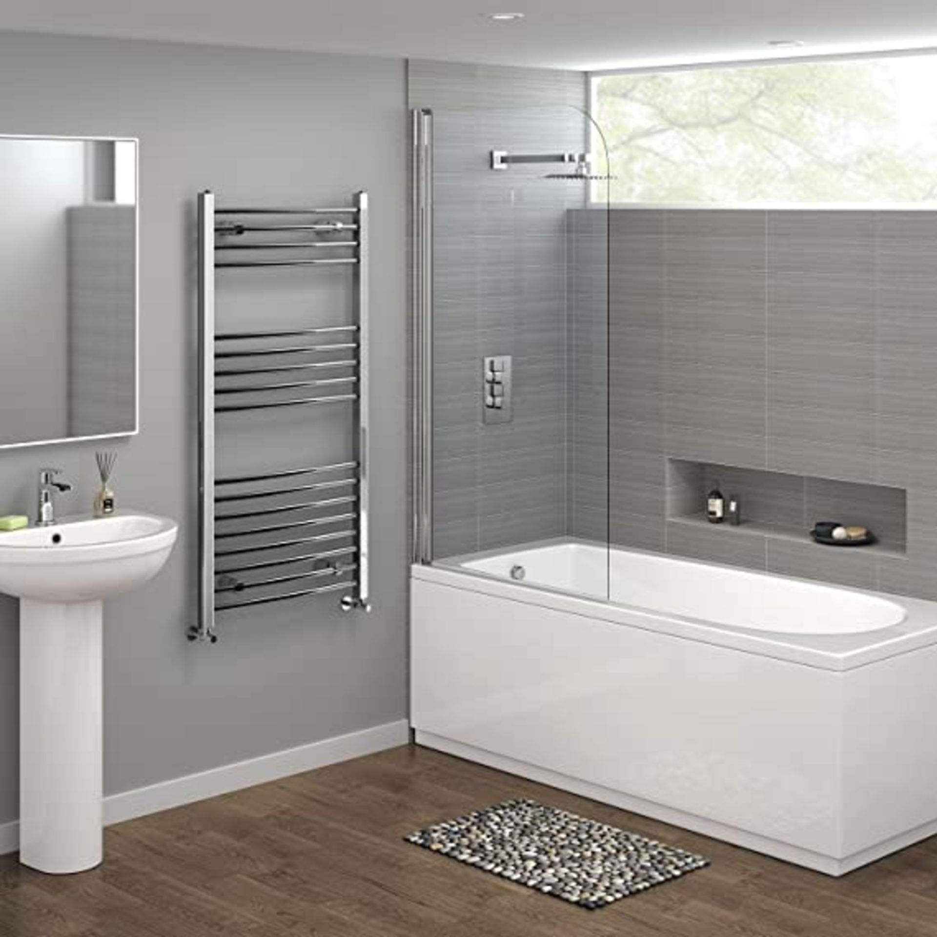New 1200X600Mm - 20Mm Tubes - Chrome Curved Rail Ladder Towel Radiator.Nc1200600.Made From Chrome - Image 2 of 2