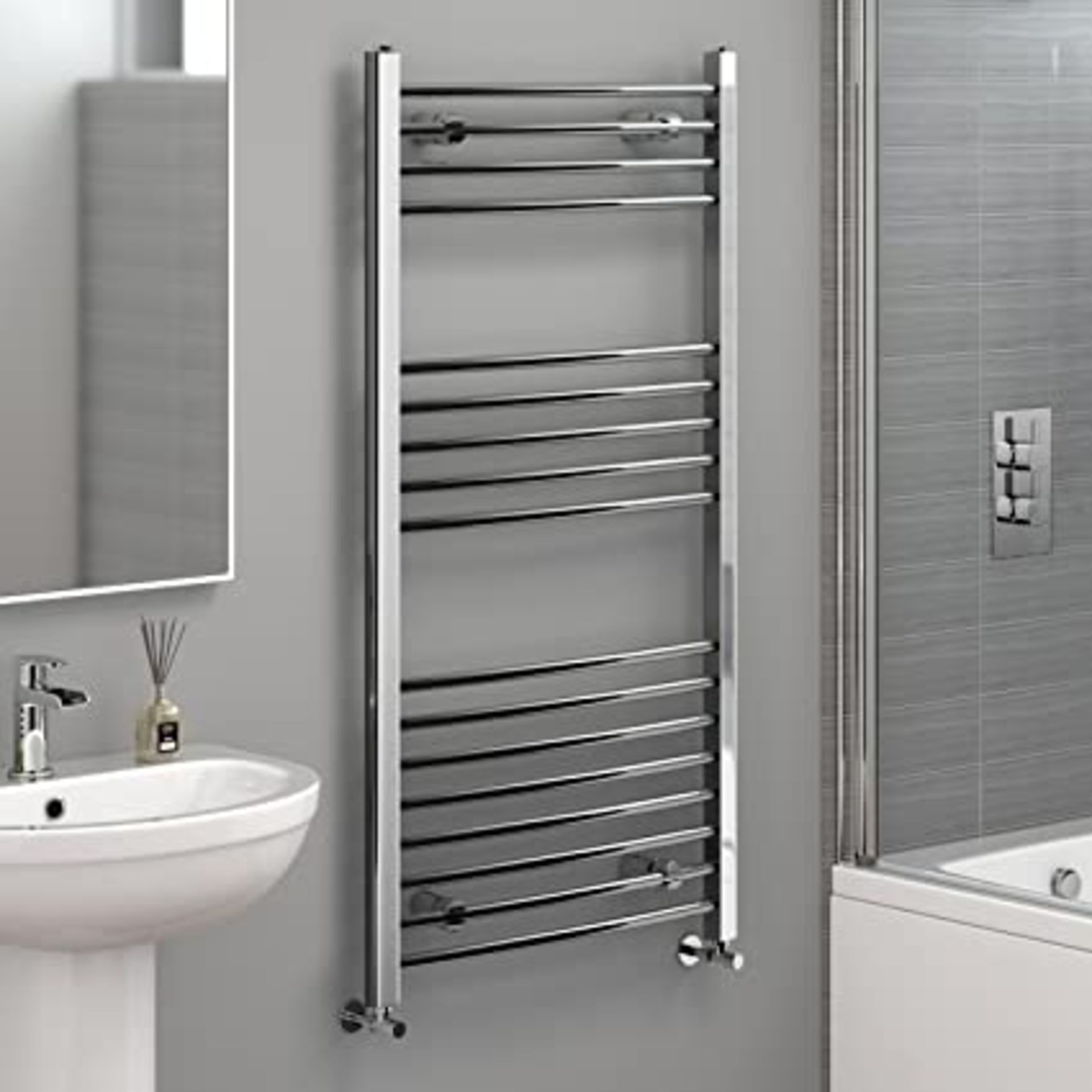 New 1200X600Mm - 20Mm Tubes - Chrome Curved Rail Ladder Towel Radiator.Nc1200600.Made From Chrome