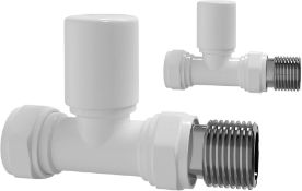 NEW & BOXED White Straight Towel Radiator Valves 15mm Central Heating Valve. RA31S. Solid brass core