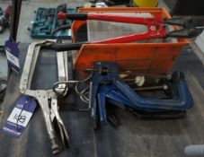 Qty of various clamps and contents to storage box