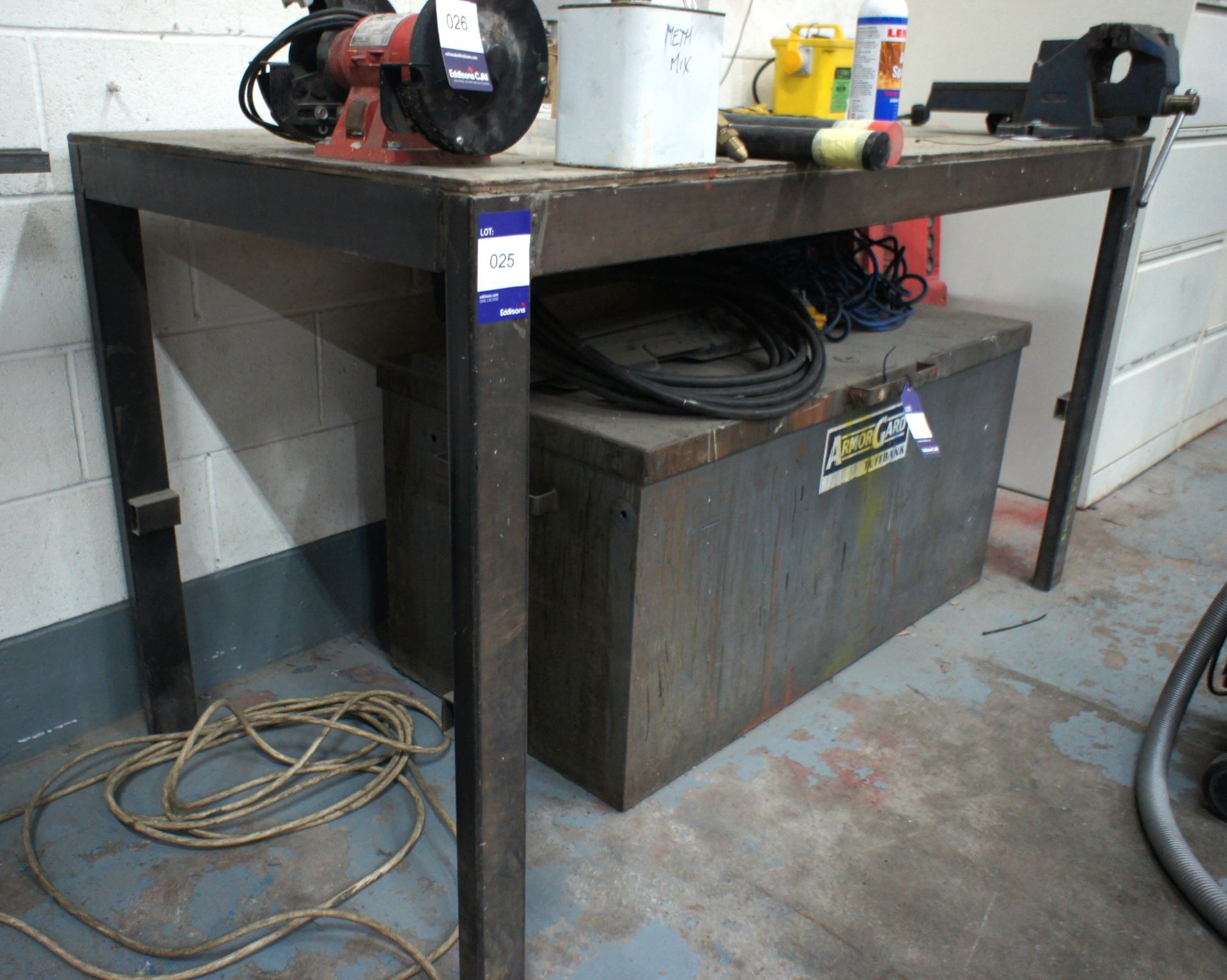 Steel fabricated work bench with vice