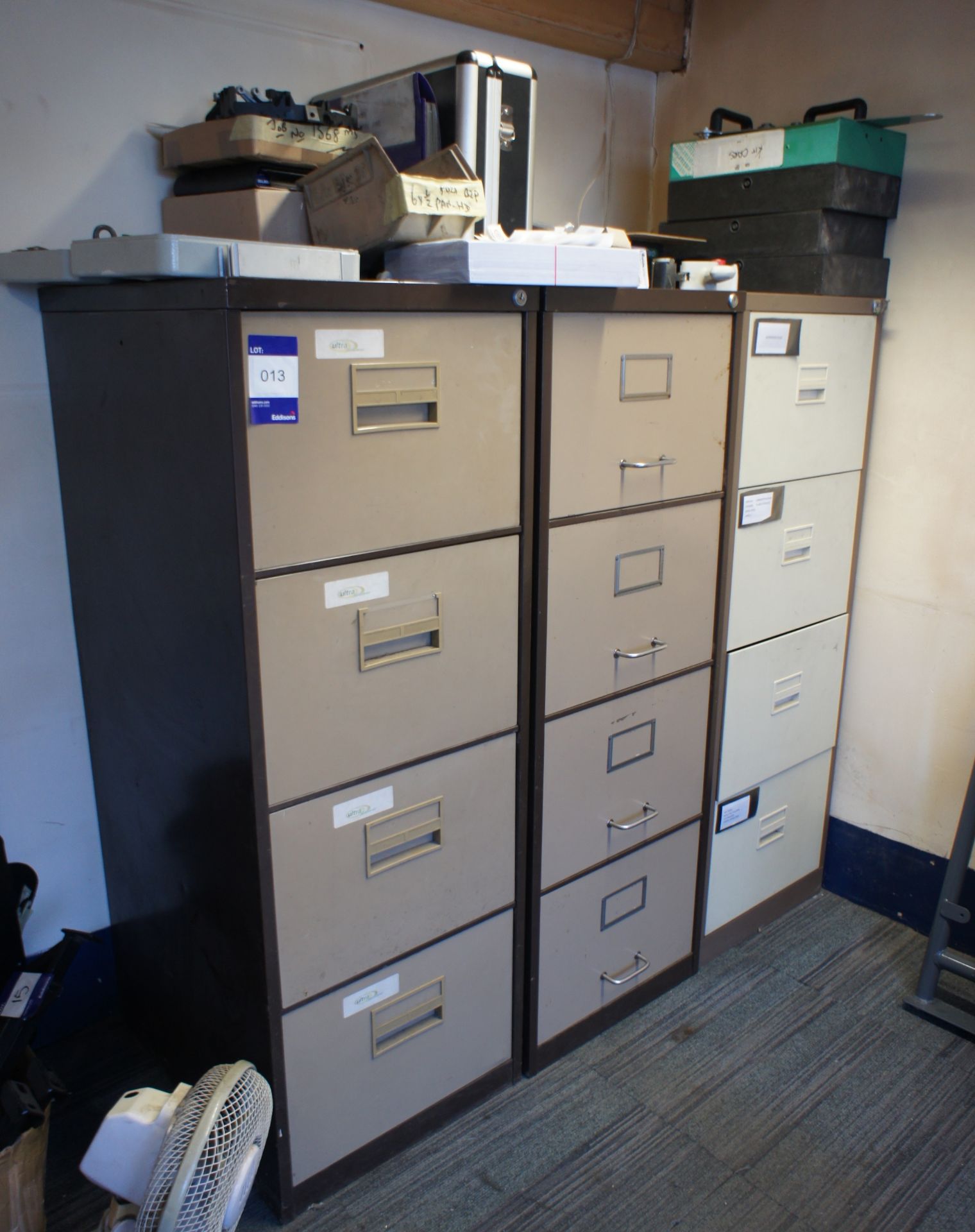 3 x 4 drawer metal filing cabinets and contents to