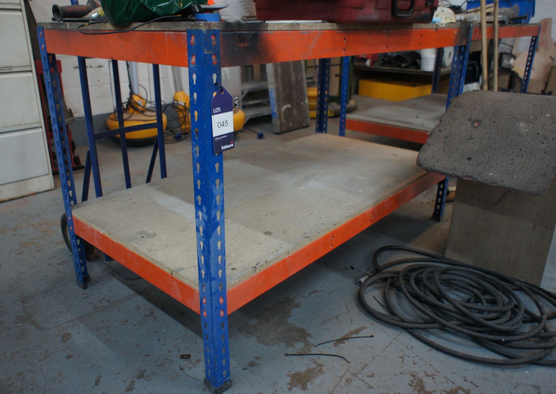 2 x steel framed work benches