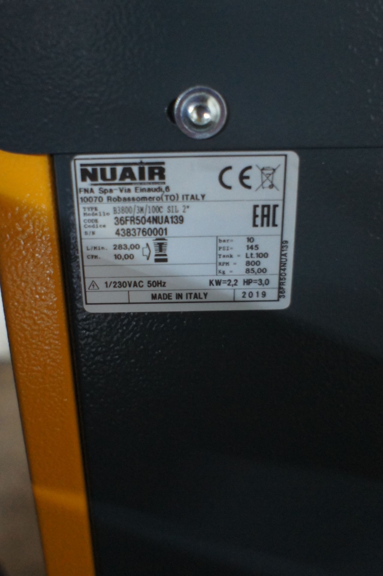 Nuair B3800/3U/100G workshop compressor, year 2019 - Image 4 of 4