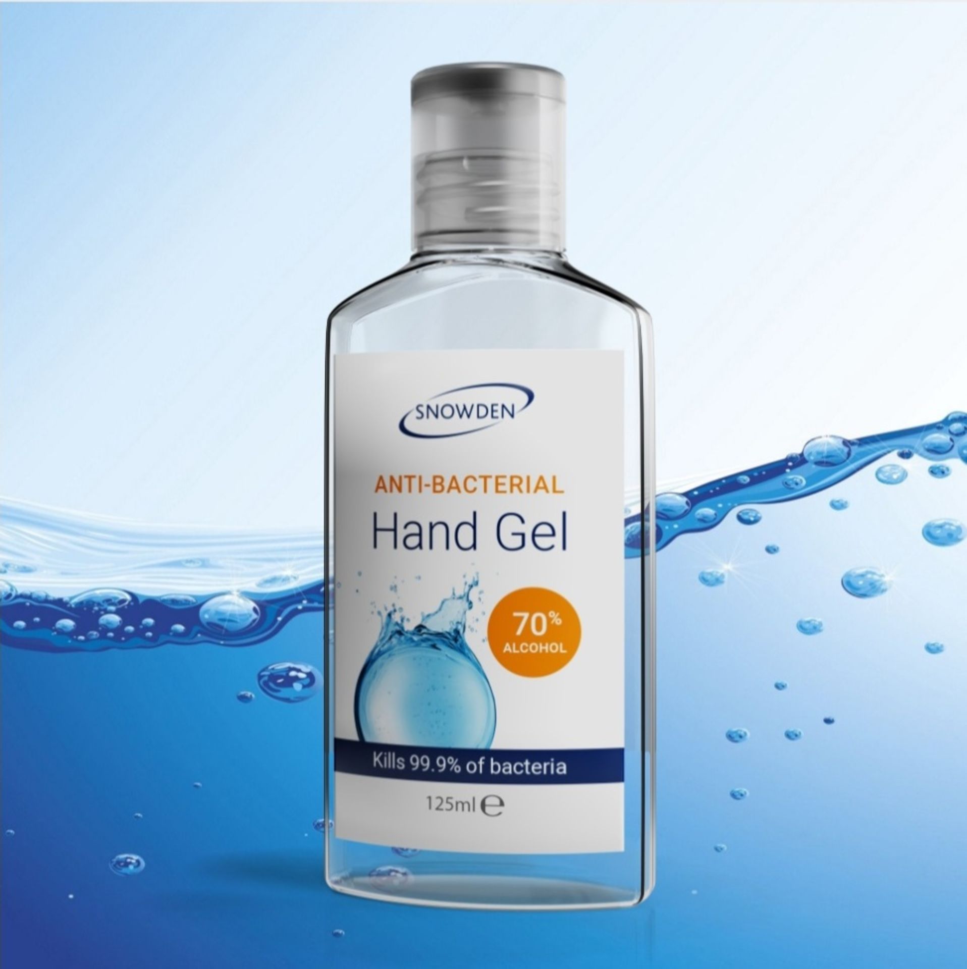 3850 Bottles of UK Made Snowden 125ml Anti-Bacterial Hand Gel (70% alcohol)