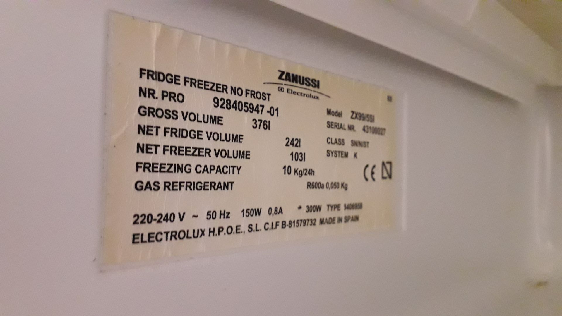 Zanussi ZX99/5SI Freestanding Fridge Freezer Seria - Image 4 of 4