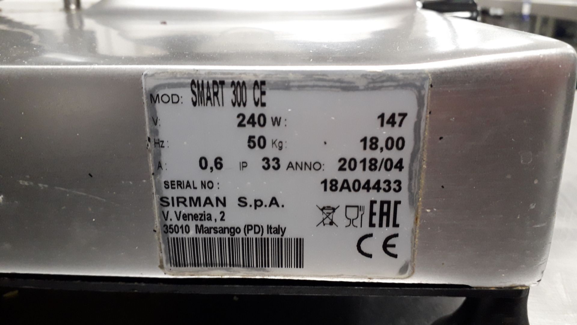 Sirman Smart 300 Meat Slicer (2018) Serial Number - Image 4 of 4