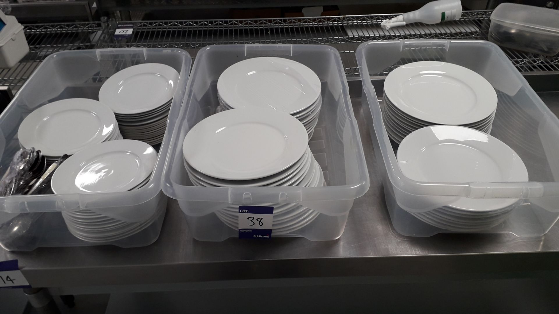 3 x Containers containing various White Crockery. Located at The Great Little Catering Company