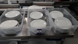 3 x Containers containing various White Crockery. Located at The Great Little Catering Company