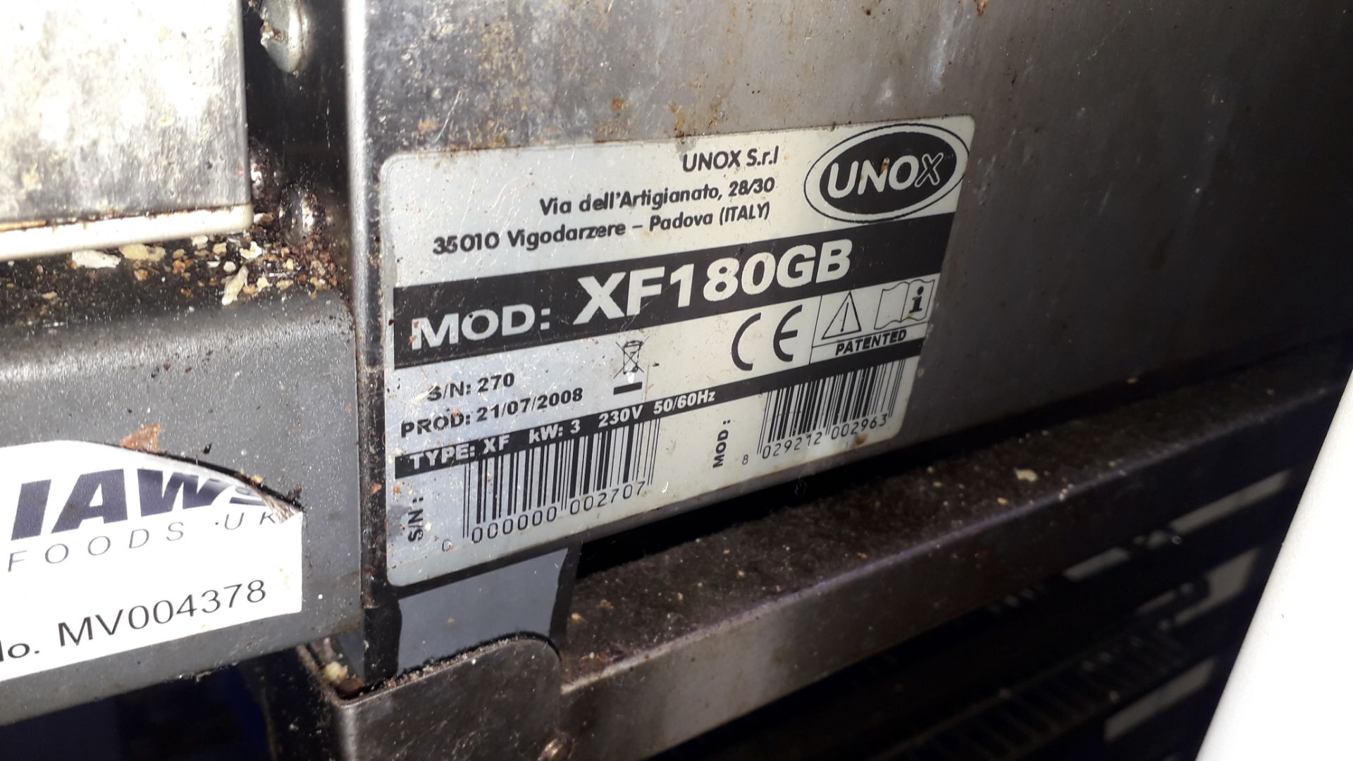 Unox XF180GB Commercial Convection Oven on Stand (2008) Serial Number 270, 240v. Located at Fresco's - Image 3 of 3