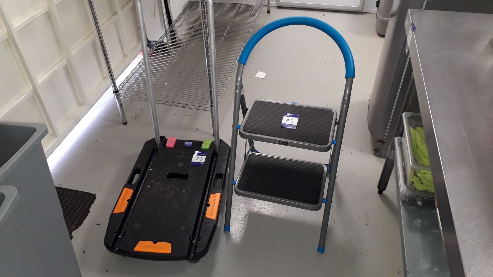 Nansin folding platform trolley and MacAlister folding 2 step stool Located at The Great Little