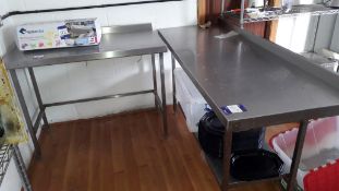 2 x Stainless Steel Food Prep Tables (1 x 1800 x 600, 1 x 1200 x 600). Located at Fresco's Hemel