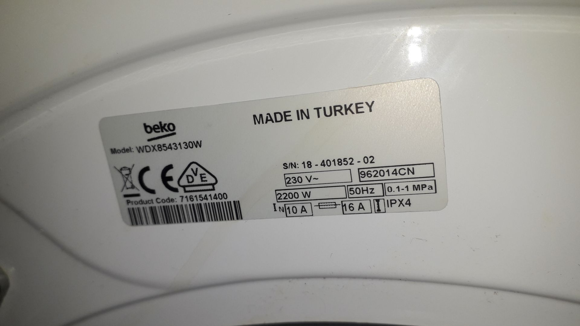 Beko WDX8543130W Freestanding 8kg Wash 5KG Dry Was - Image 4 of 4