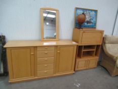 Lightwood effect Sideboard, Cabinet and Mirror
