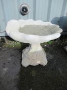 Shell shape concrete bird bath on stand
