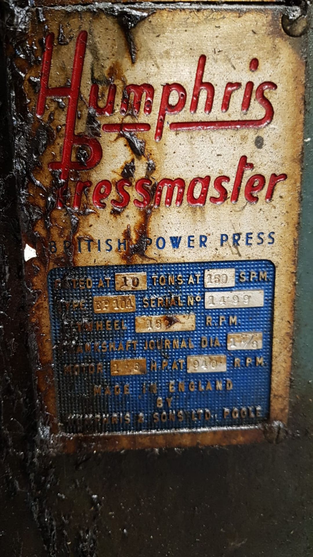 Humphris Pressmaster 10T (?) Power Press - Image 3 of 4