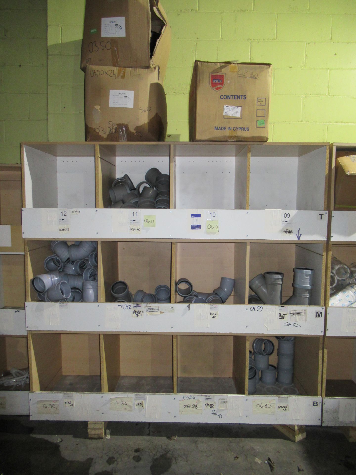 Contents to Wood Storage Unit to include Various Plastic Fittings i.e. Branch Tees, Bends, 4inch