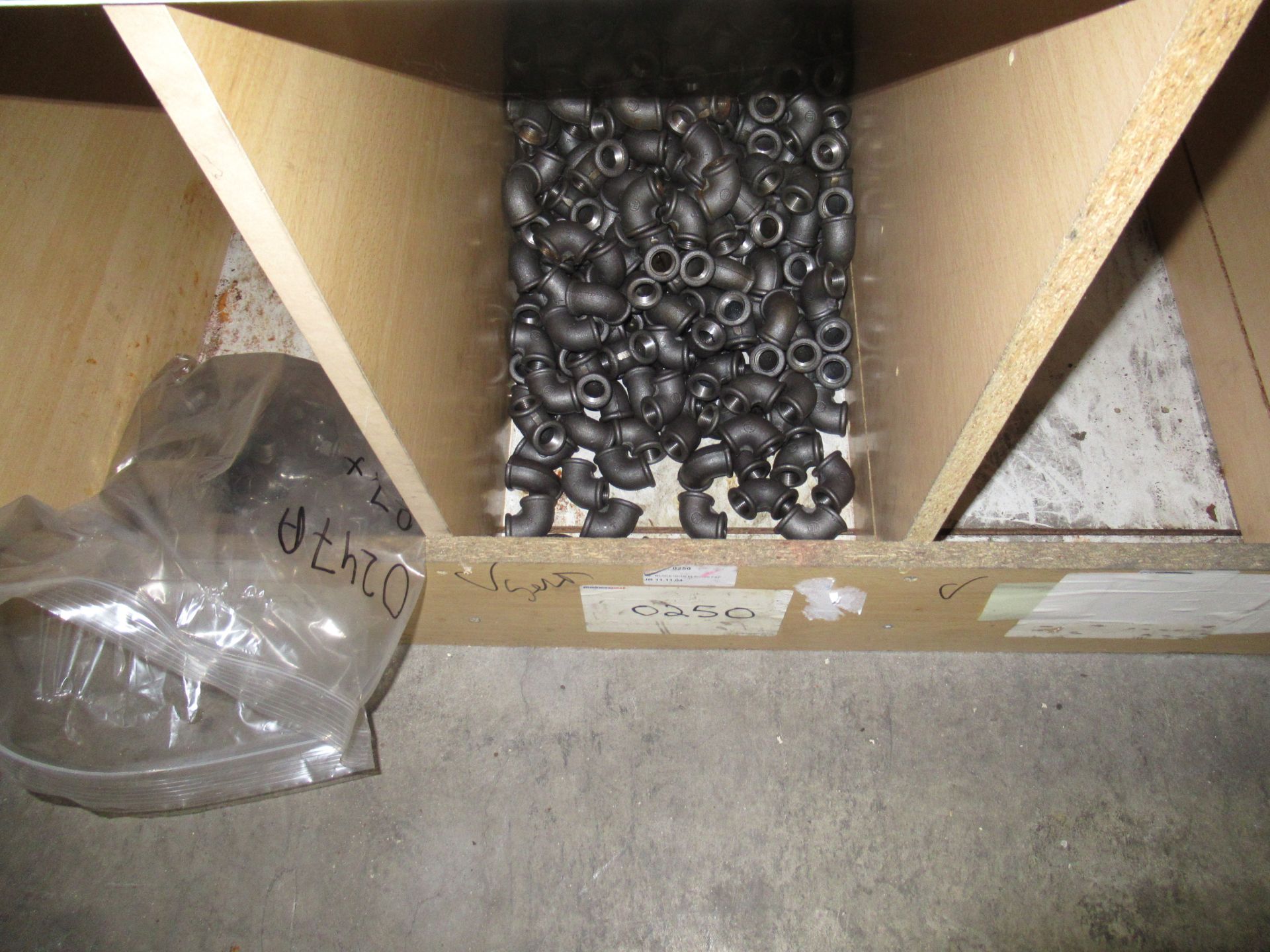 Contents to Wood Storage Unit to include Back Iron Caps, Bends, Bushes, Sockets and Various Other - Image 2 of 4