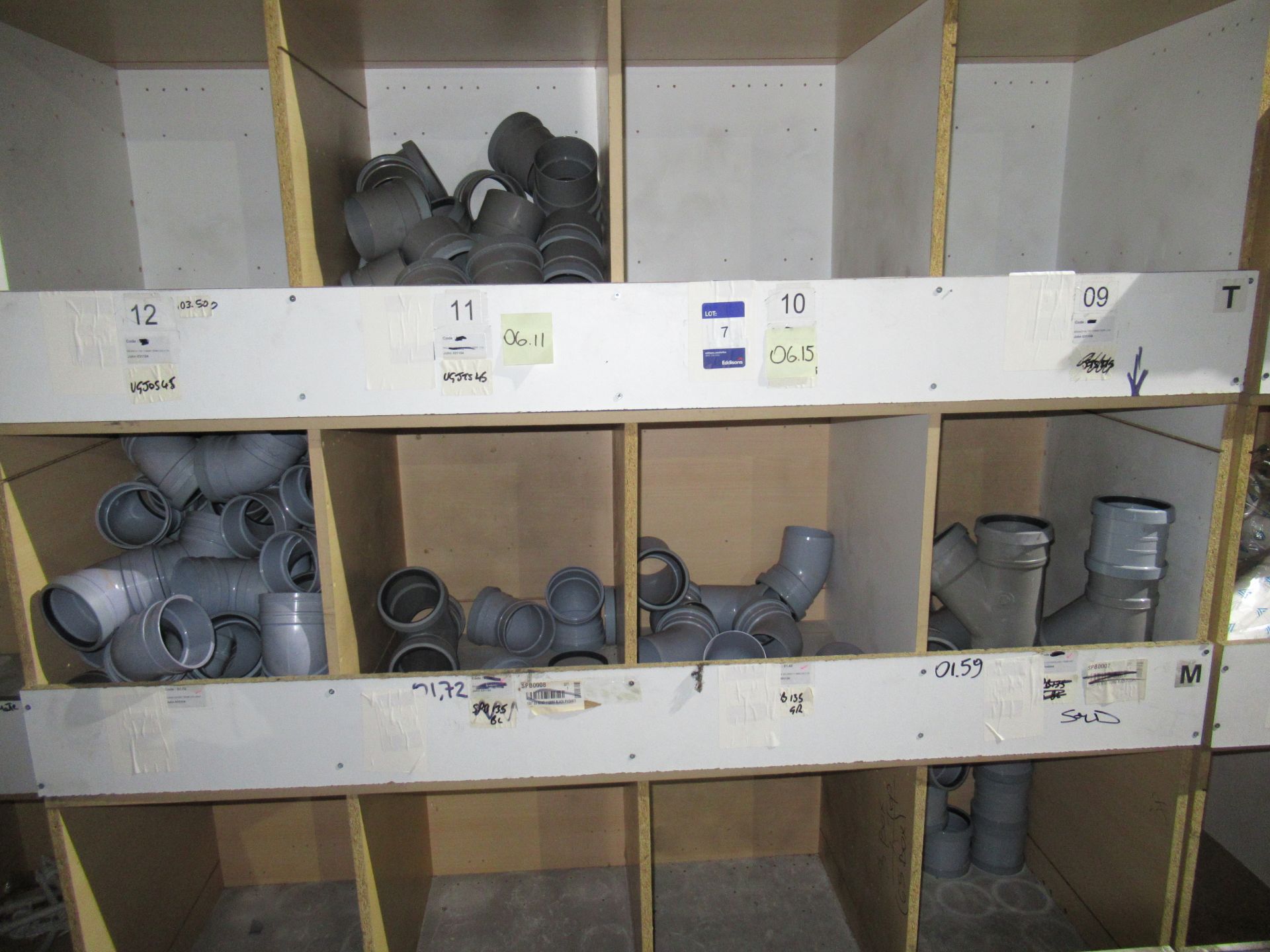 Contents to Wood Storage Unit to include Various Plastic Fittings i.e. Branch Tees, Bends, 4inch - Image 2 of 3