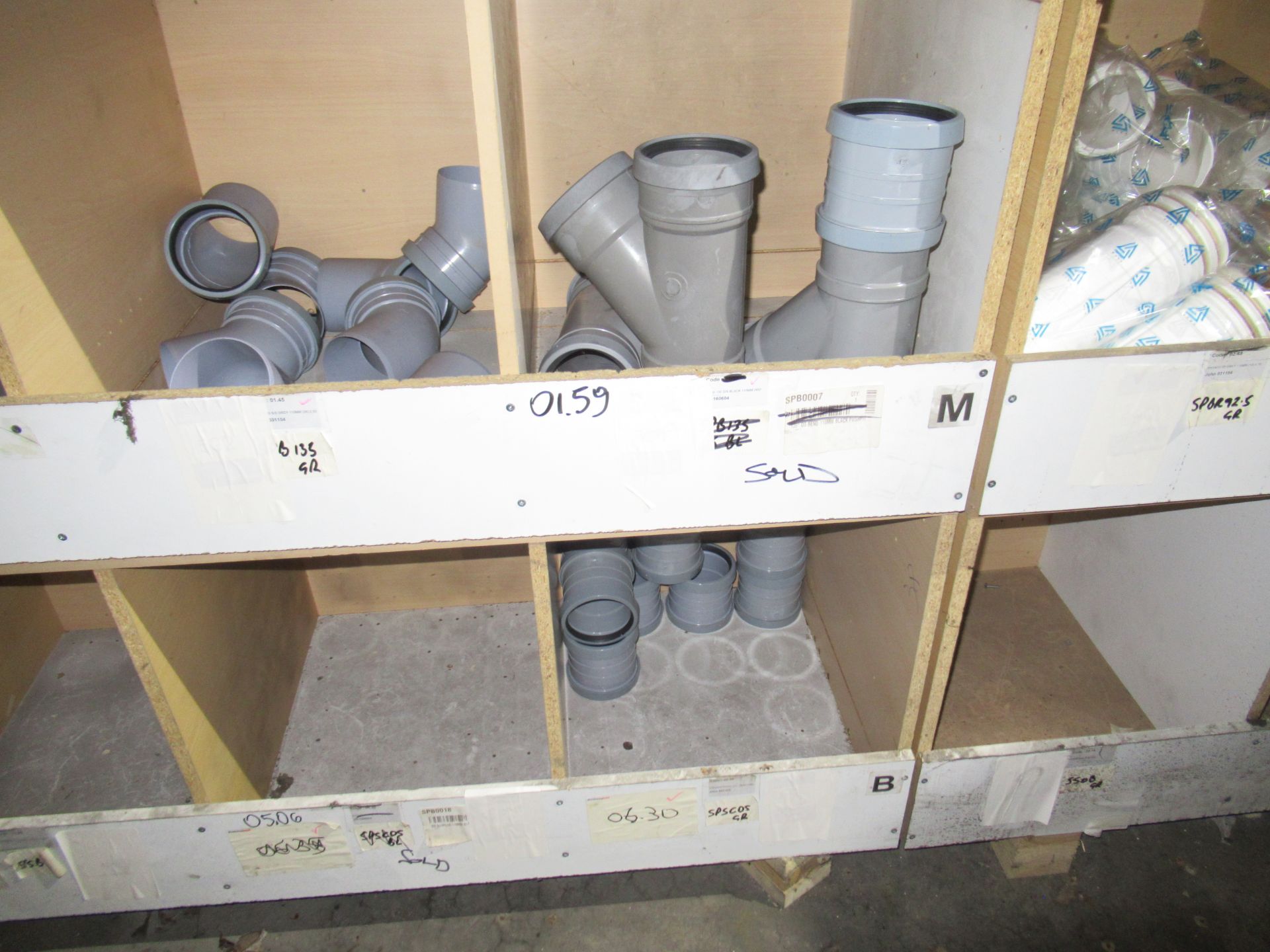 Contents to Wood Storage Unit to include Various Plastic Fittings i.e. Branch Tees, Bends, 4inch - Image 3 of 3