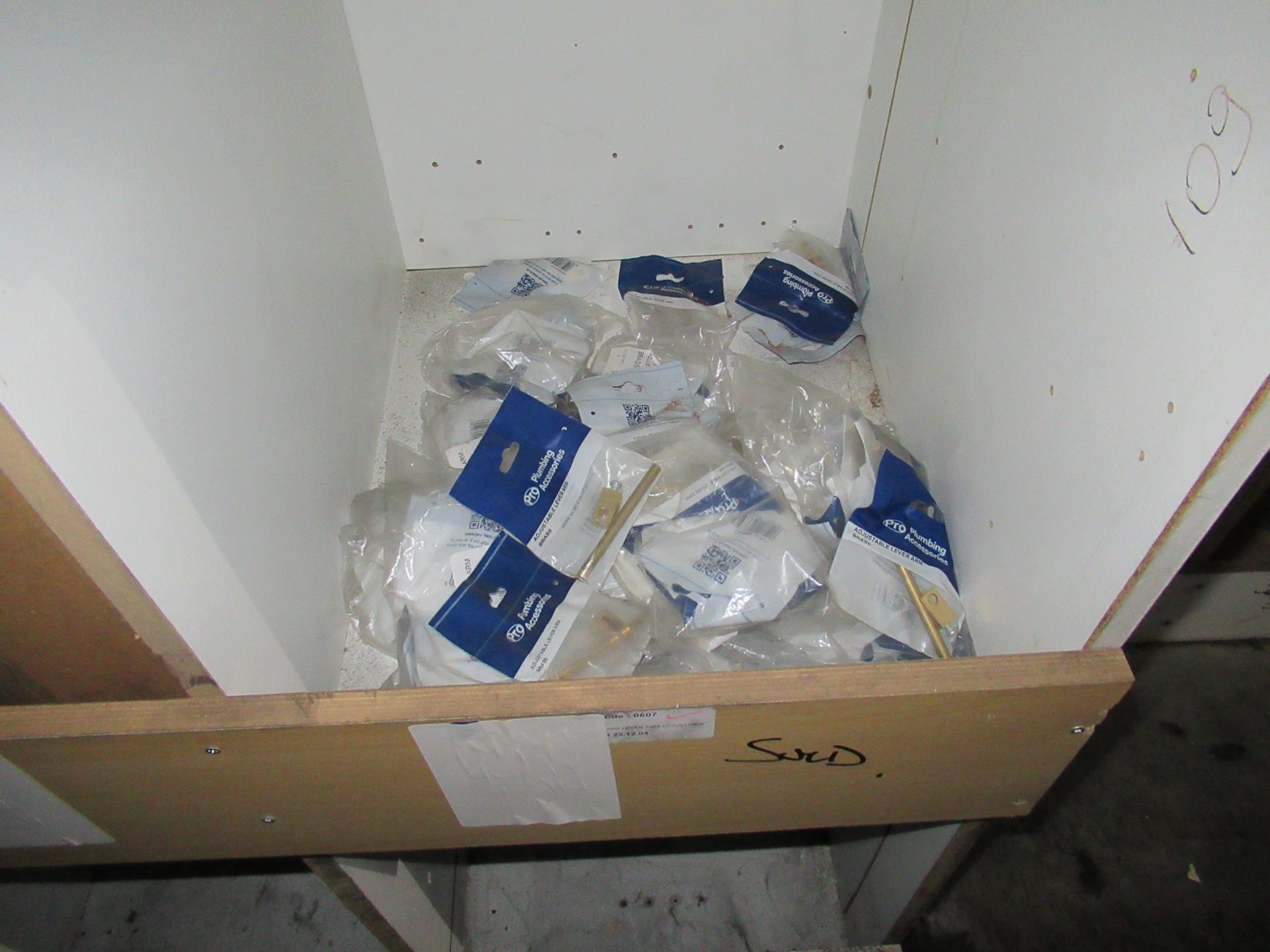 Contents to Wood Storage Unit to include Various Plastic Bottle Traps and Toilet Custom Components - Image 3 of 5