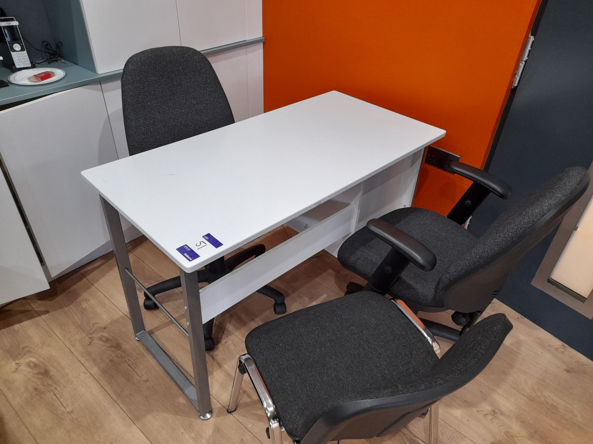 Freeform desk with 3 x assorted chairs