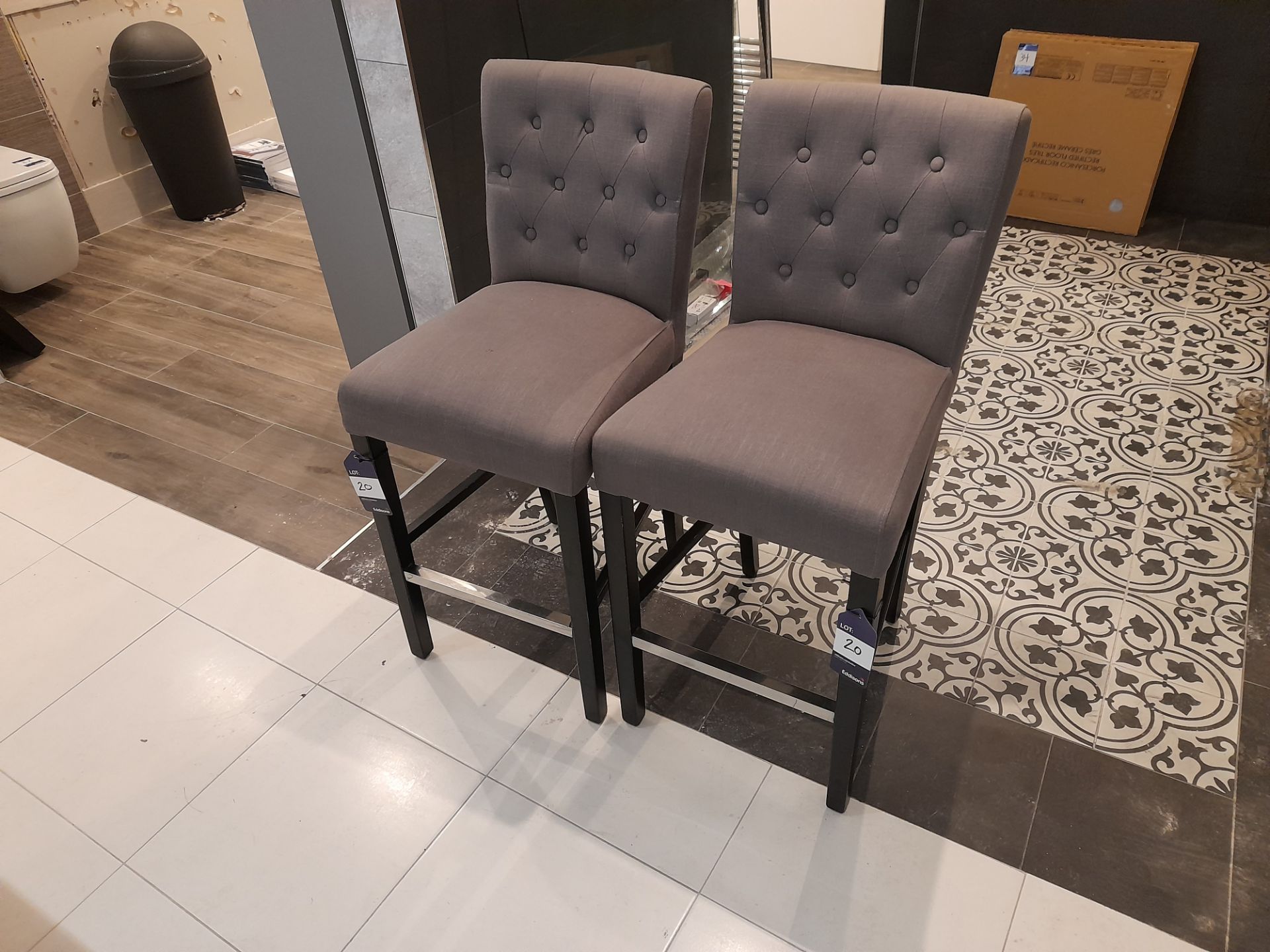 2 x Fabric upholstered bar stools