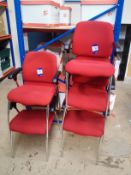 5 Elbow Chairs, red cloth upholstery