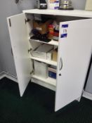 White laminate Double Door Cupboard with contents