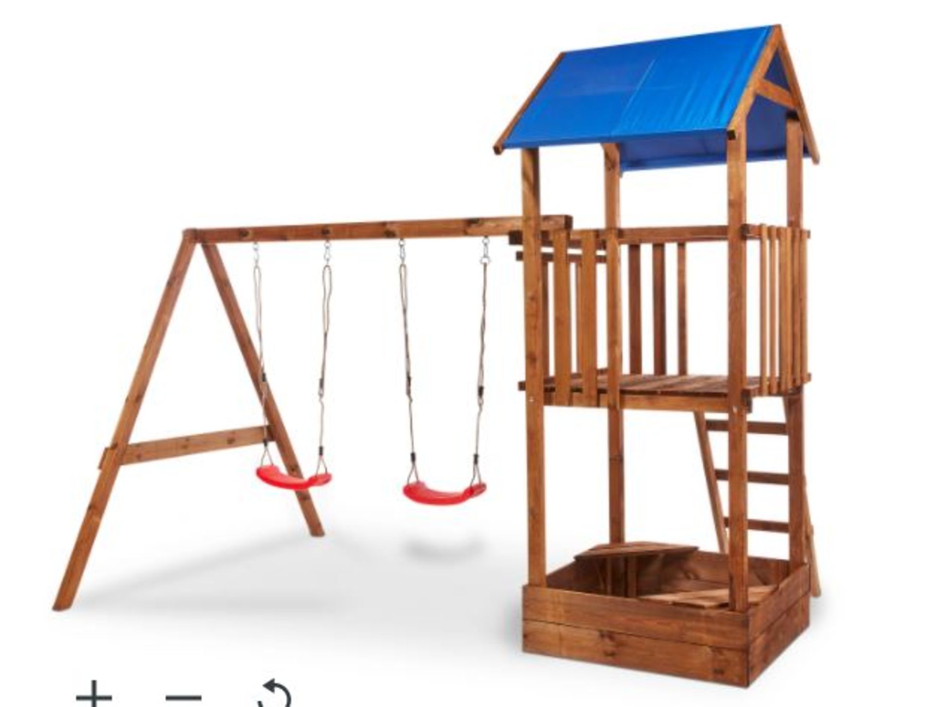 Janer Wooden Swing Set. This Janek swing set comes with swing seats, swing hooks, tower, roof