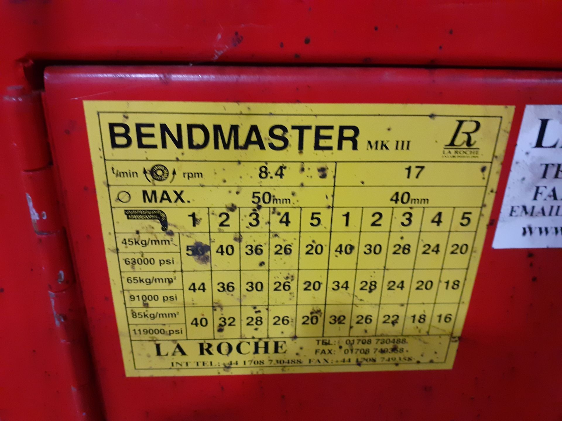 La Roche LR930A Bendmaster MKIII Rebar Bending Machine No. 5649LR930A, MKIII, 400v, 50Hz with 2 - Image 2 of 4