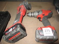 Milwaukee M18CFD cordless drill and M18CAG115XKDB cordless grinder