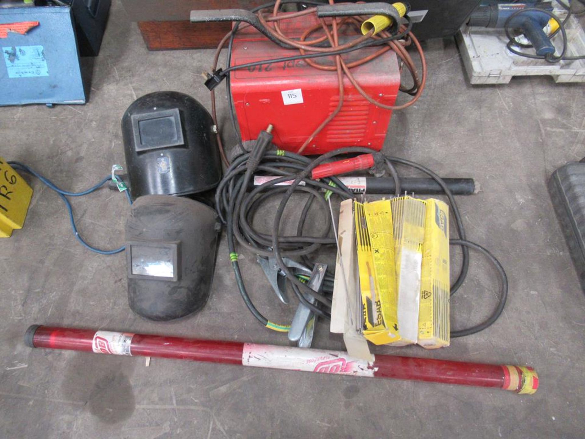 Ferm Concept 210 Arc Welder, Two Welding Masks, ESAB Electrodes etc.