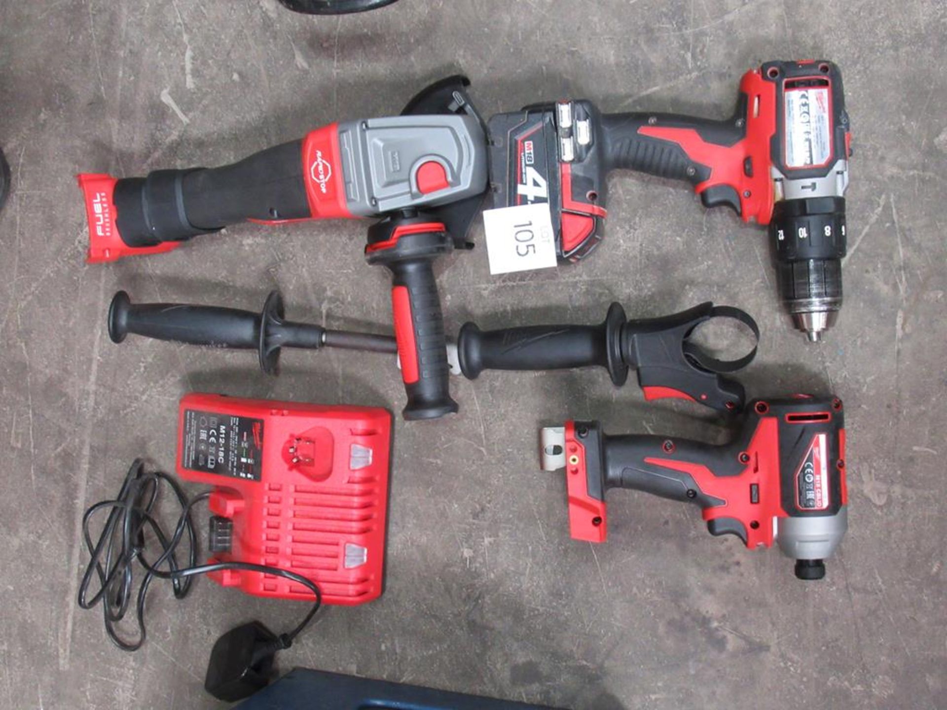 Milwake Cordless Power Tools to include 2 x drill and angle grinder, 1 x battery and charger