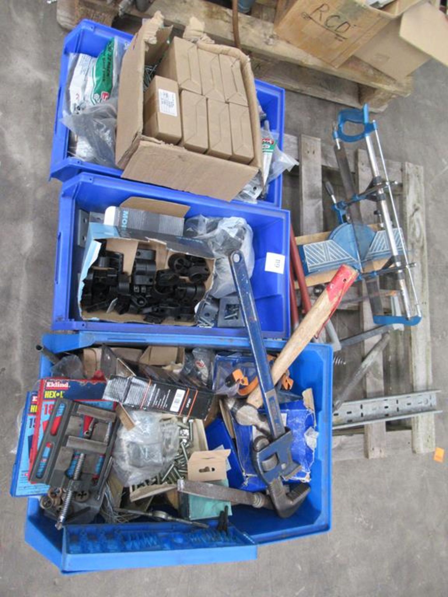 Pallet to contain Various Hand Tools, Bolts, Spare Parts etc.