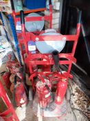 Two Fire Extinguisher Trolleys Fitted Manual Alarms & Nine Various Fire Extinguishers