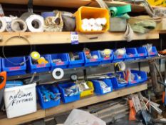 Contents of 3 Shelves & Bench of Various Small Tools, Power Tool Assemblies, Drill Bits (Wooden