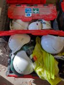 6 Crates & 2 Boxes of Hard Hats, High Vis Vests & Sundry Safety Wear