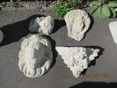 1x Baccus Cherub, 1x Cherubs Face and 1x Lady Face wall mounted Plaque