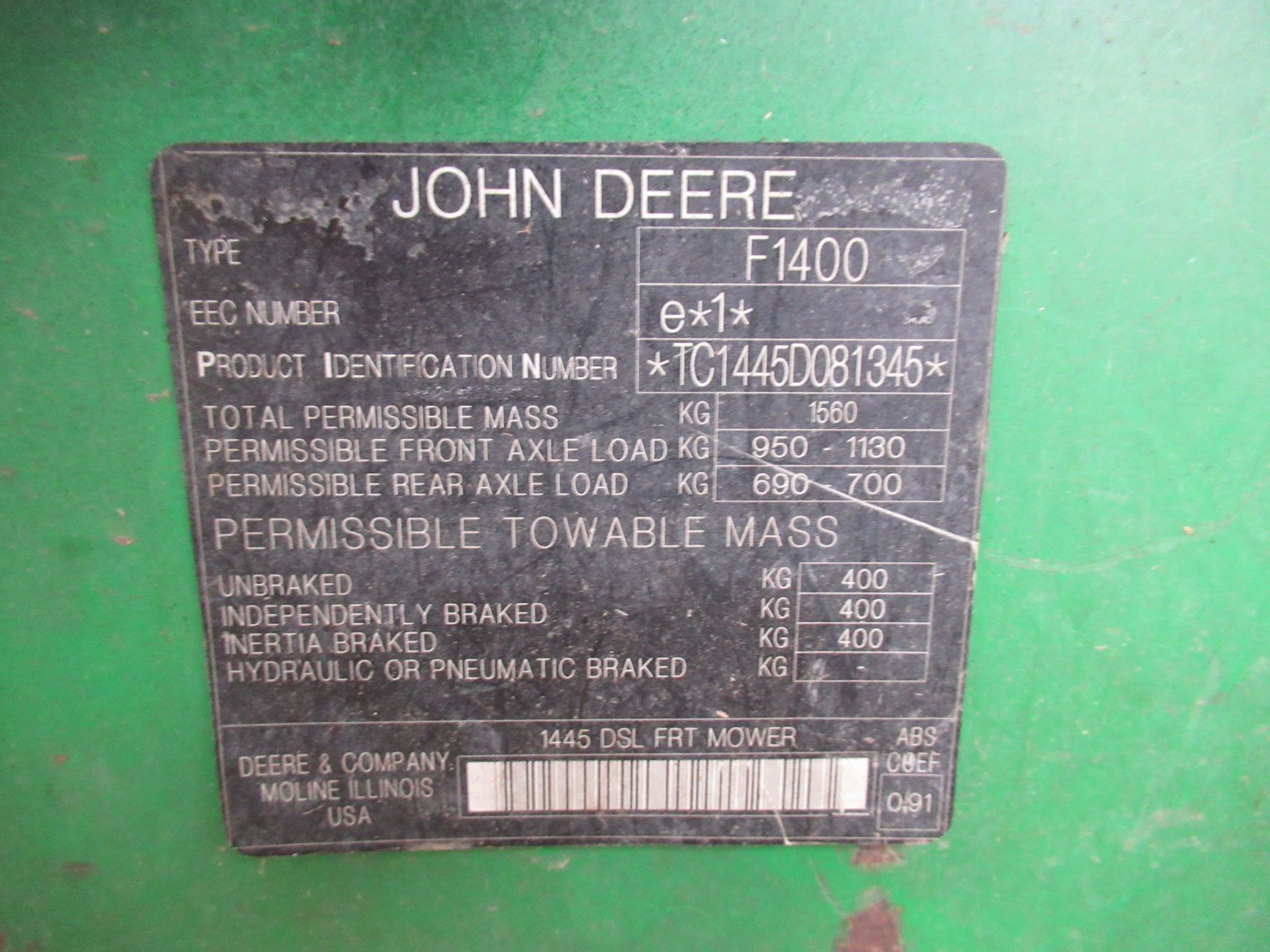 John Deere F1400 Ride on Lawnmower - Image 6 of 25