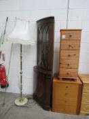 Pine Effect Tallboy with Bedside Cabinet, Corner Cabinet and Lamp