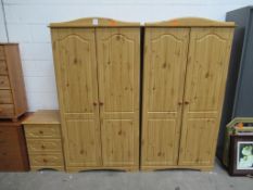 2 Pine Effect Wardrobes and Matching Bedside Cabinet