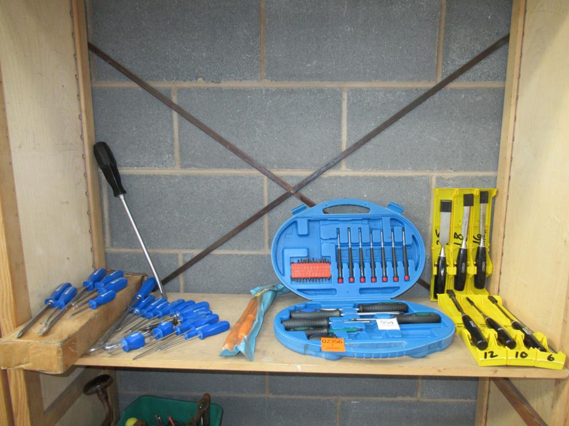 Shelf to contain Various Screw Drivers and Stanley Chisel Set