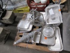 Various Stainless Steel Catering Trays, Sink and Chain Door Curtain on Pallet
