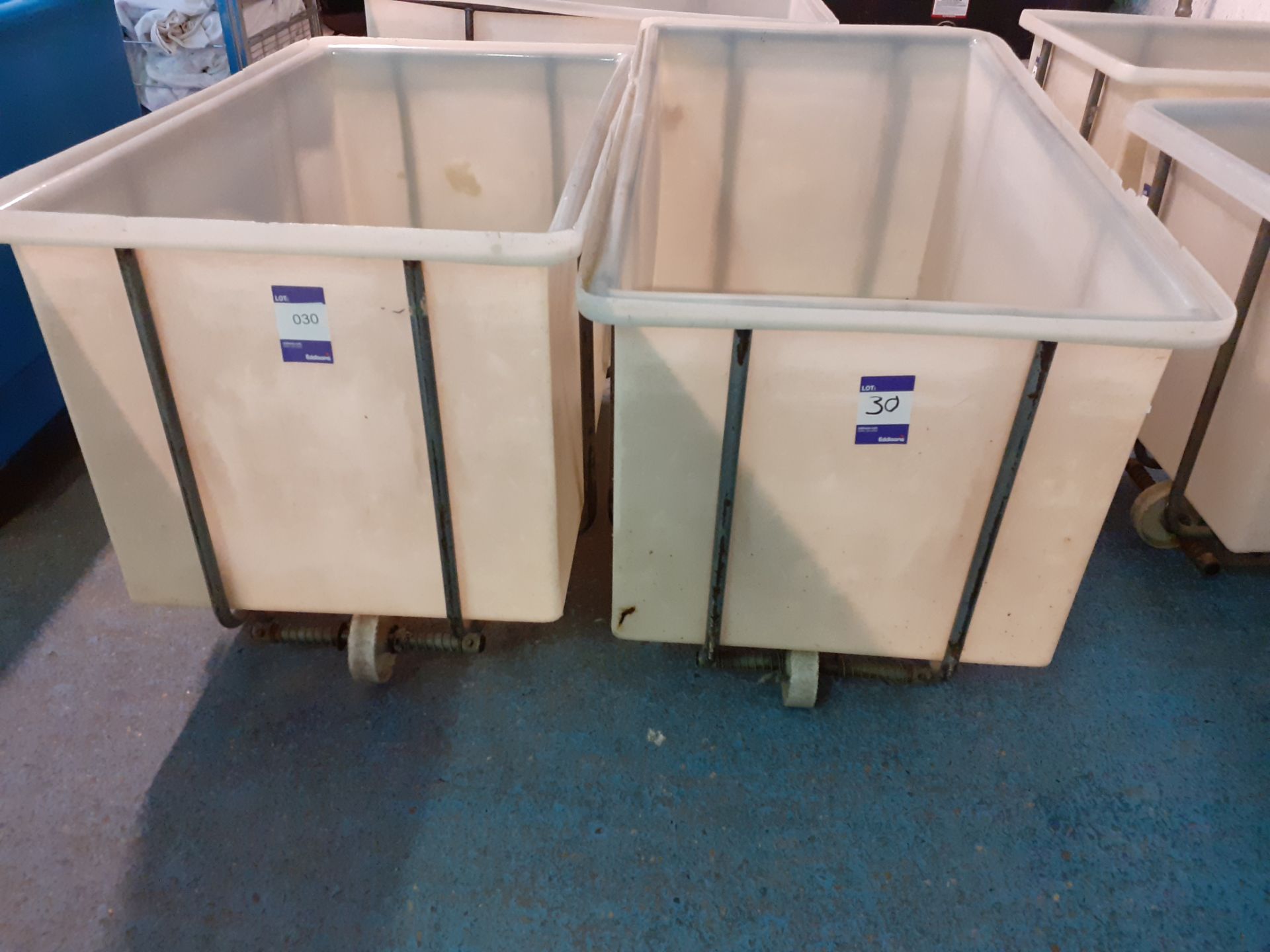 2 Steel Framed Polypropylene Laundry Trolleys 700mm (w) x 1,250mm (l) x 800mm (h)