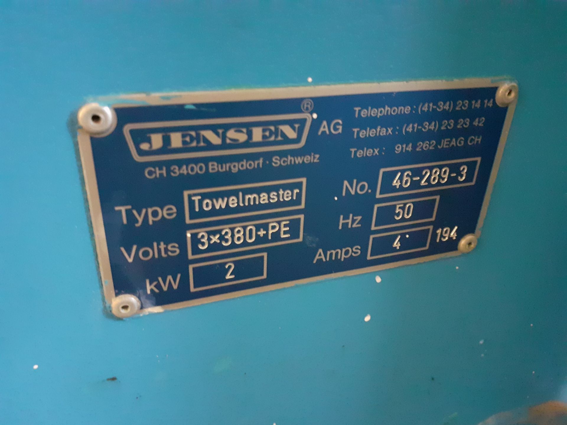 Jensen Towel Master Towel Folding Machine, Serial Number 46-289-3 - Image 3 of 3