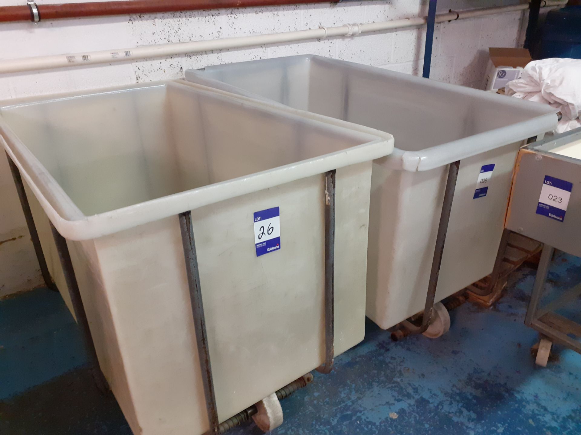 2 Steel Framed Polypropylene Laundry Trolleys 700mm (w) x 1,250mm (l) x 800mm (h)