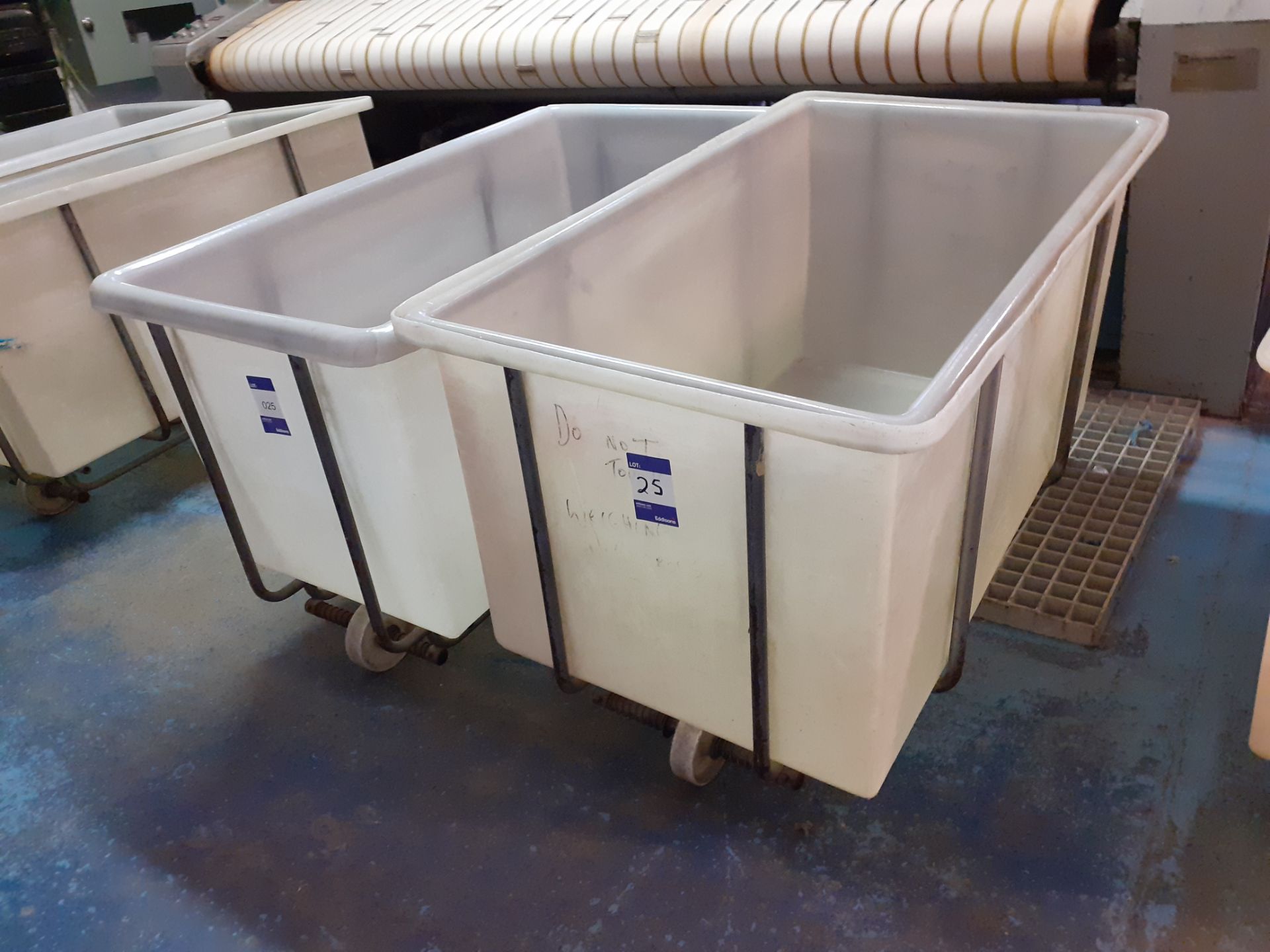 2 Steel Framed Polypropylene Laundry Trolleys 700mm (w) x 1,250mm (l) x 800mm (h)