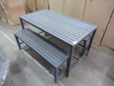 Metal frame garden set to include table and two benches